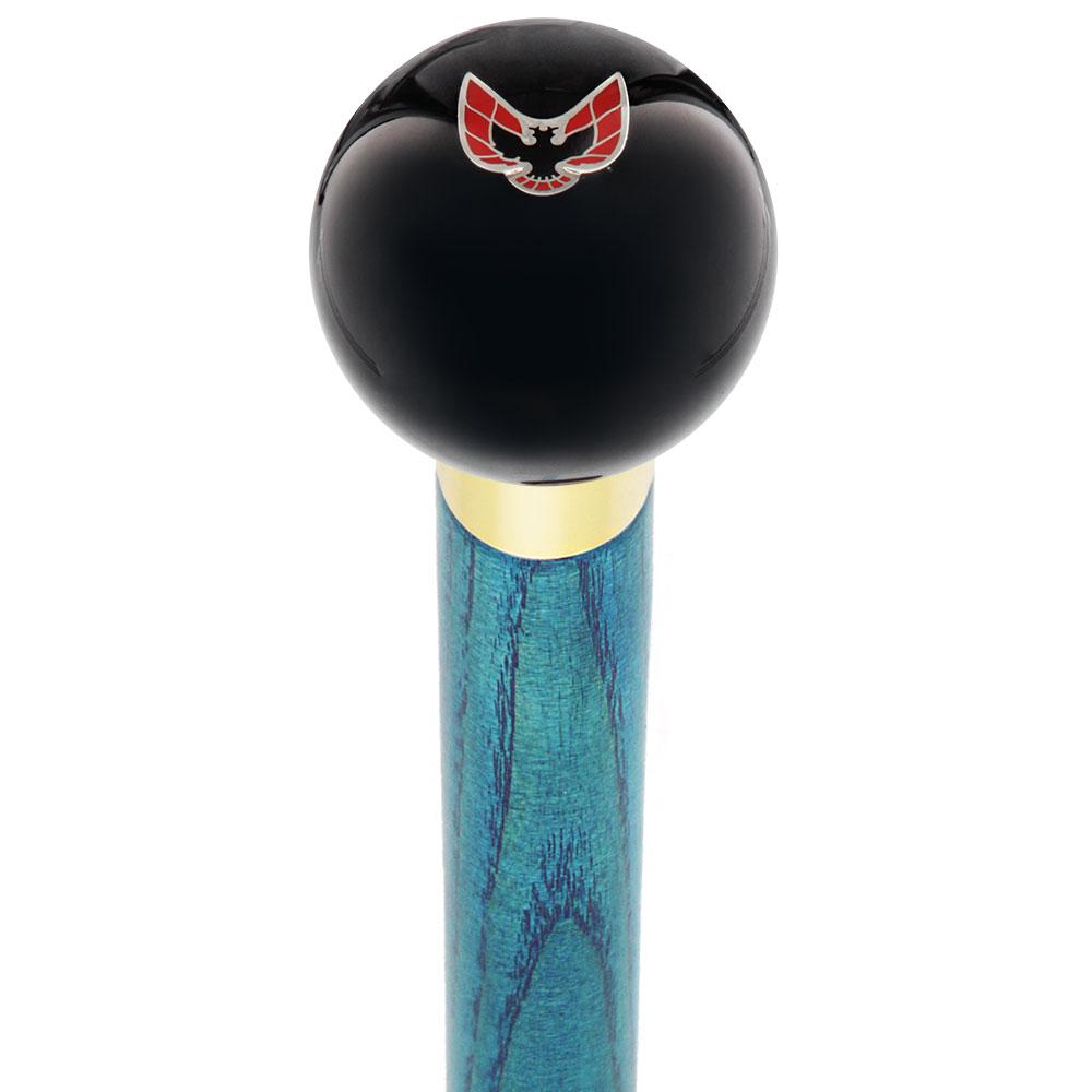 Licensed Firebird Emblem Black Round Knob Cane w/ Custom Color Ash Shaft & Collar Car Themed Canes - Tophatter Daily Deals