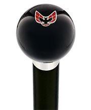Licensed Firebird Emblem Black Round Knob Cane w/ Custom Wood Shaft & Collar Car Themed Canes - Tophatter Daily Deals