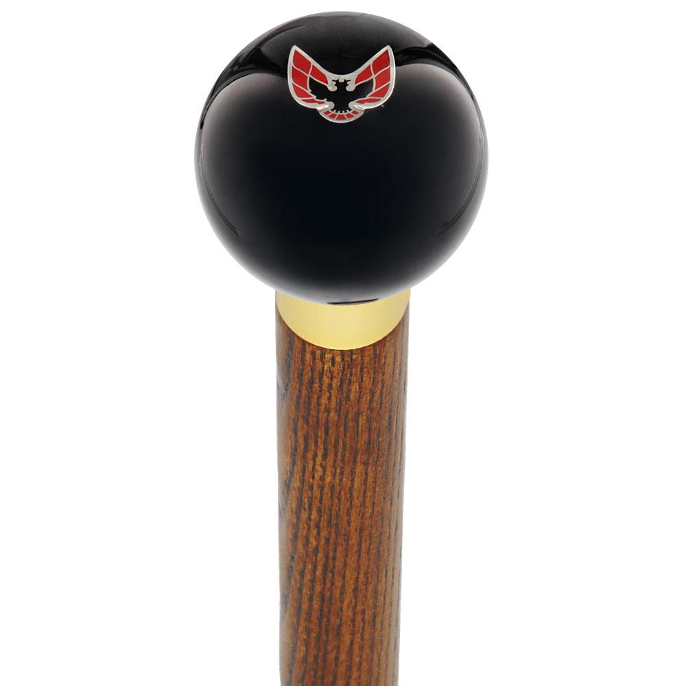Licensed Firebird Emblem Black Round Knob Cane w/ Custom Wood Shaft & Collar Car Themed Canes - Tophatter Daily Deals