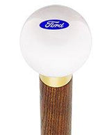 Licensed Ford Emblem White Round Knob Cane w/ Custom Color Ash Shaft & Collar Car Themed Canes - Tophatter Daily Deals