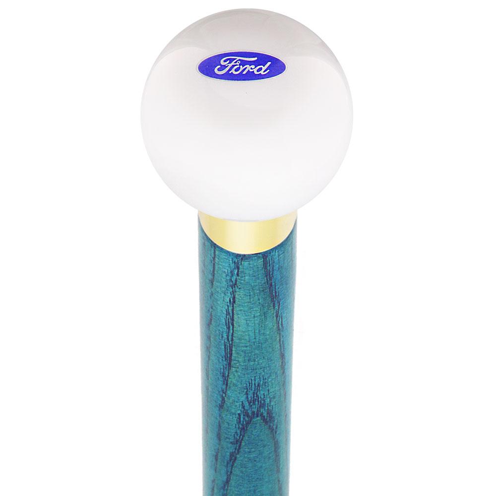 Licensed Ford Emblem White Round Knob Cane w/ Custom Color Ash Shaft & Collar Car Themed Canes - Tophatter Daily Deals