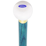 Licensed Ford Emblem White Round Knob Cane w/ Custom Color Ash Shaft & Collar Car Themed Canes - Tophatter Daily Deals