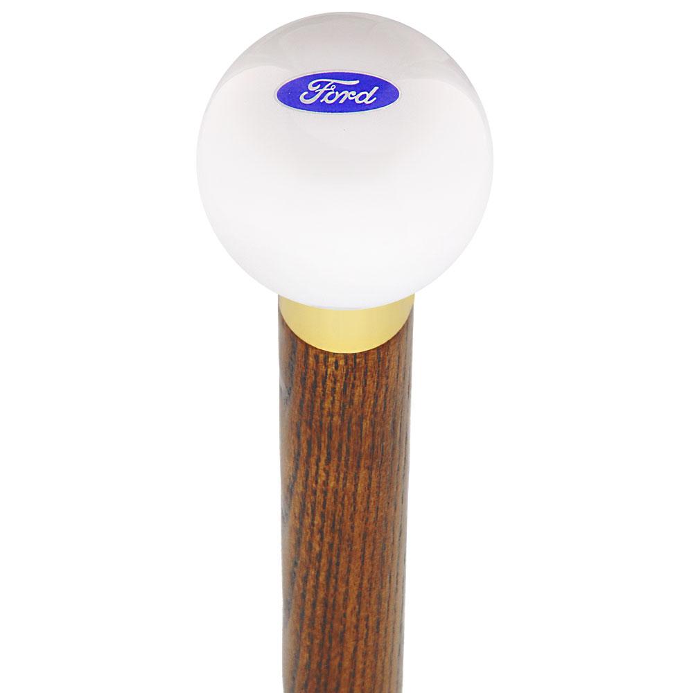 Licensed Ford Emblem White Round Knob Cane w/ Custom Color Ash Shaft & Collar Car Themed Canes - Tophatter Daily Deals