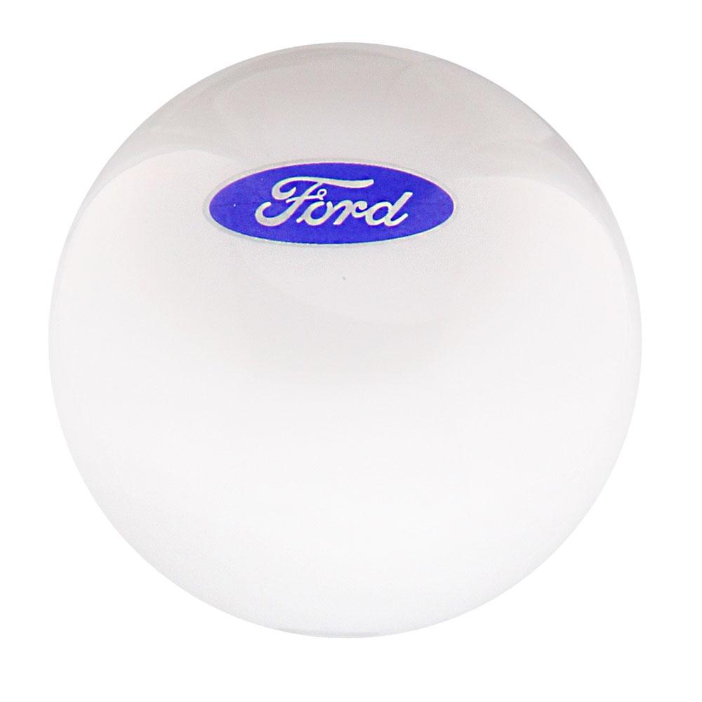 Licensed Ford Emblem White Round Knob Cane w/ Custom Color Ash Shaft & Collar Car Themed Canes - Tophatter Daily Deals