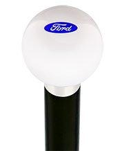 Licensed Ford Emblem White Round Knob Cane w/ Custom Wood Shaft & Collar Car Themed Canes - Tophatter Daily Deals