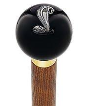 Licensed Mustang Cobra Emblem Black Round Knob Cane w/ Custom Color Ash Shaft & Collar Car Themed Canes - Tophatter Daily Deals