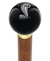 Licensed Mustang Cobra Emblem Black Round Knob Cane w/ Custom Color Ash Shaft & Collar Car Themed Canes - Tophatter Daily Deals