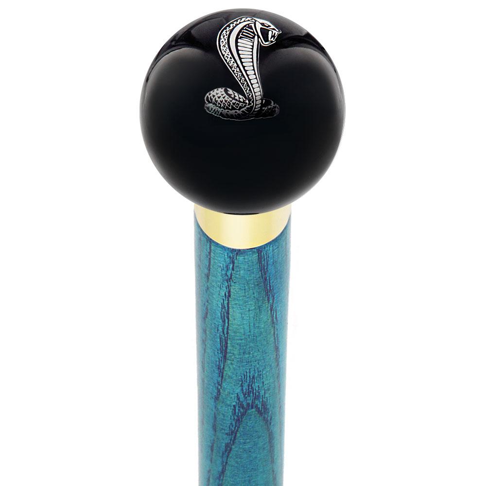 Licensed Mustang Cobra Emblem Black Round Knob Cane w/ Custom Color Ash Shaft & Collar Car Themed Canes - Tophatter Daily Deals