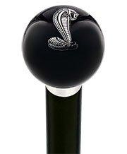 Licensed Mustang Cobra Emblem Black Round Knob Cane w/ Custom Wood Shaft & Collar Car Themed Canes - Tophatter Daily Deals