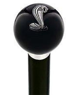Licensed Mustang Cobra Emblem Black Round Knob Cane w/ Custom Wood Shaft & Collar Car Themed Canes - Tophatter Daily Deals