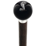 Licensed Mustang Cobra Emblem Black Round Knob Cane w/ Custom Wood Shaft & Collar Car Themed Canes - Tophatter Daily Deals