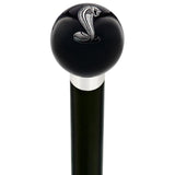 Licensed Mustang Cobra Emblem Black Round Knob Cane w/ Custom Wood Shaft & Collar Car Themed Canes - Tophatter Daily Deals