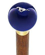 Licensed Mustang Horse Emblem Dark Blue Round Knob Cane w/ Custom Color Ash Shaft & Collar Car Themed Canes - Tophatter Daily Deals