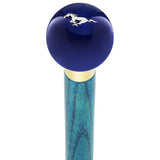 Licensed Mustang Horse Emblem Dark Blue Round Knob Cane w/ Custom Color Ash Shaft & Collar Car Themed Canes - Tophatter Daily Deals