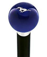 Licensed Mustang Horse Emblem Dark Blue Round Knob Cane w/ Custom Wood Shaft & Collar Car Themed Canes - Tophatter Daily Deals