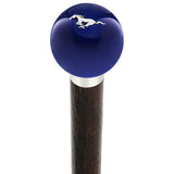 Licensed Mustang Horse Emblem Dark Blue Round Knob Cane w/ Custom Wood Shaft & Collar Car Themed Canes - Tophatter Daily Deals