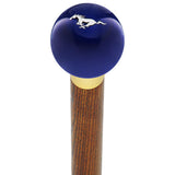 Licensed Mustang Horse Emblem Dark Blue Round Knob Cane w/ Custom Wood Shaft & Collar Car Themed Canes - Tophatter Daily Deals