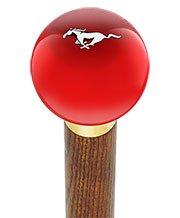 Licensed Mustang Horse Emblem Red Round Knob Cane w/ Custom Color Ash Shaft & Collar Car Themed Canes - Tophatter Daily Deals
