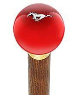 Licensed Mustang Horse Emblem Red Round Knob Cane w/ Custom Color Ash Shaft & Collar Car Themed Canes - Tophatter Daily Deals