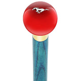 Licensed Mustang Horse Emblem Red Round Knob Cane w/ Custom Color Ash Shaft & Collar Car Themed Canes - Tophatter Daily Deals