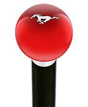Licensed Mustang Horse Emblem Red Round Knob Cane w/ Custom Wood Shaft & Collar Car Themed Canes - Tophatter Daily Deals