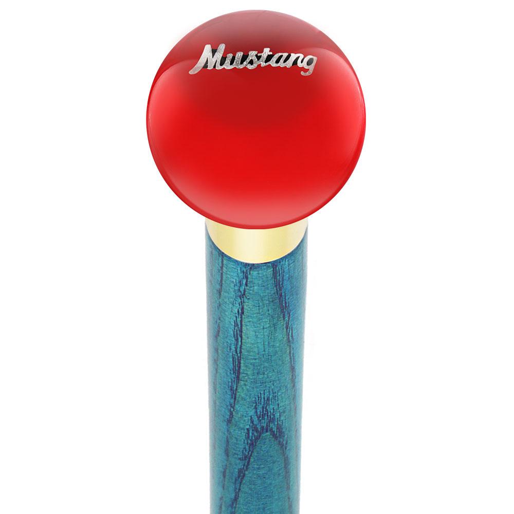 Licensed Mustang Vintage Emblem Red Round Knob Cane w/ Custom Color Ash Shaft & Collar Car Themed Canes - Tophatter Daily Deals
