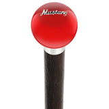 Licensed Mustang Vintage Emblem Red Round Knob Cane w/ Custom Wood Shaft & Collar Car Themed Canes - Tophatter Daily Deals