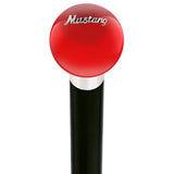 Licensed Mustang Vintage Emblem Red Round Knob Cane w/ Custom Wood Shaft & Collar Car Themed Canes - Tophatter Daily Deals