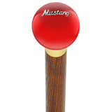 Licensed Mustang Vintage Emblem Red Round Knob Cane w/ Custom Wood Shaft & Collar Car Themed Canes - Tophatter Daily Deals