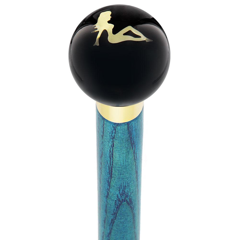 Mudflag Trucker Girl Black Round Knob Cane w/ Custom Color Ash Shaft & Collar Car Themed Canes - Tophatter Daily Deals