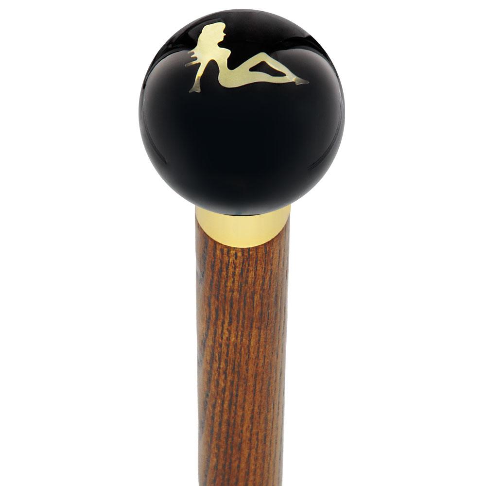 Mudflag Trucker Girl Black Round Knob Cane w/ Custom Color Ash Shaft & Collar Car Themed Canes - Tophatter Daily Deals