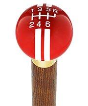 Red & White Rally Shift Round Knob Cane w/ Custom Color Ash Shaft & Collar Car Themed Canes - Tophatter Daily Deals