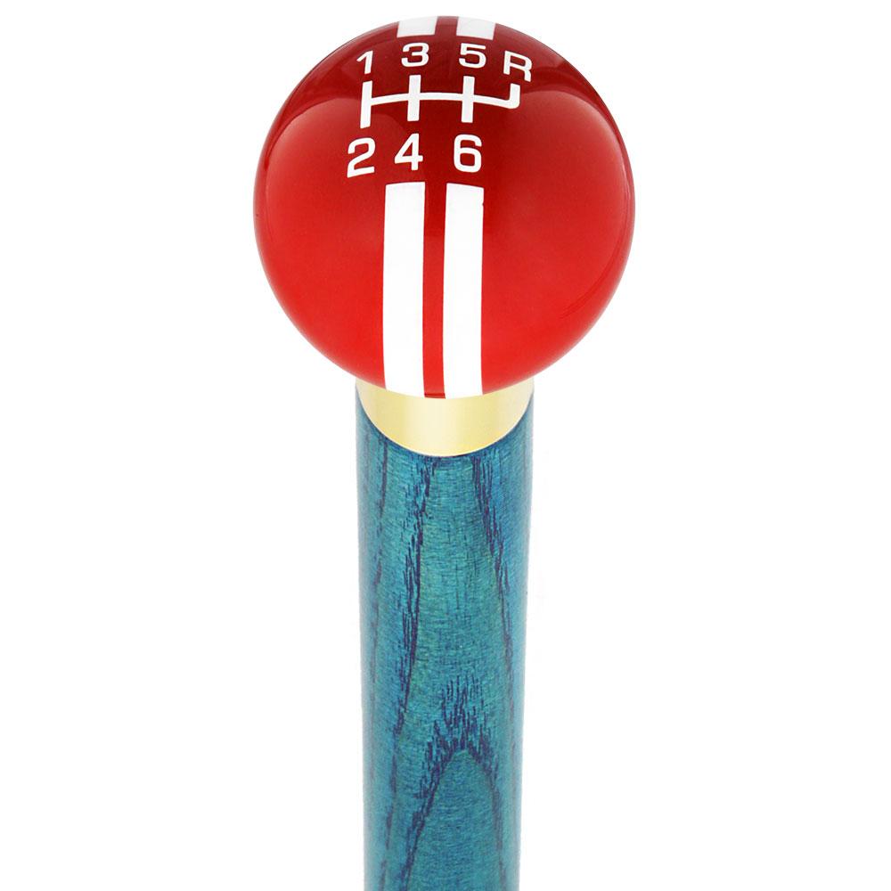Red & White Rally Shift Round Knob Cane w/ Custom Color Ash Shaft & Collar Car Themed Canes - Tophatter Daily Deals
