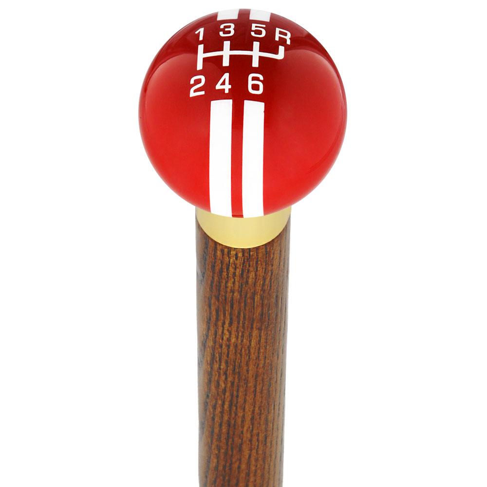 Red & White Rally Shift Round Knob Cane w/ Custom Color Ash Shaft & Collar Car Themed Canes - Tophatter Daily Deals