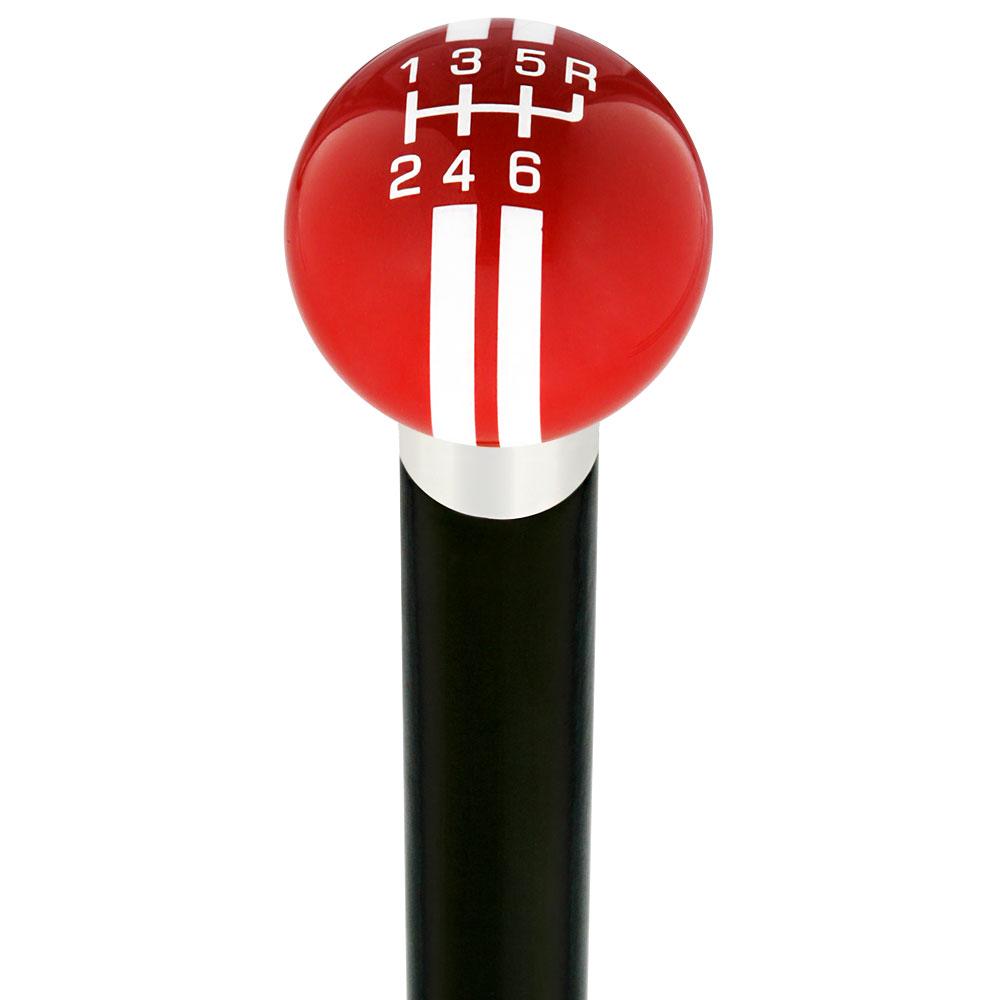 Red & White Rally Shift Round Knob Cane w/ Custom Wood Shaft & Collar Car Themed Canes - Tophatter Daily Deals