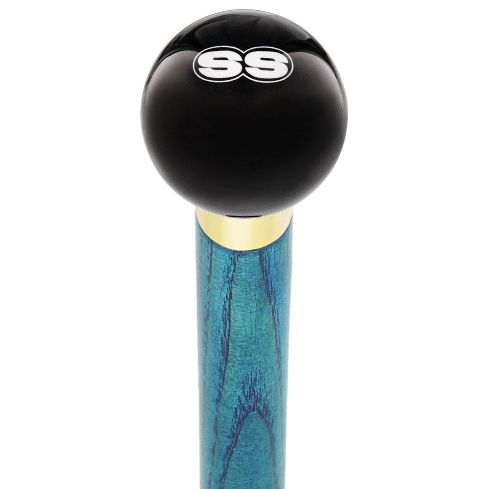 SS Car Emblem Black Round Knob Cane w/ Custom Color Ash Shaft & Collar Car Themed Canes - Tophatter Daily Deals
