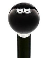 SS Car Emblem Black Round Knob Cane w/ Custom Wood Shaft & Collar Car Themed Canes - Tophatter Daily Deals