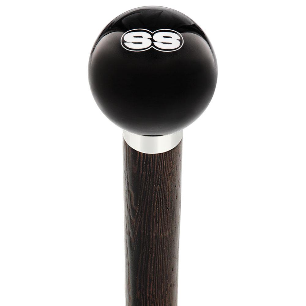 SS Car Emblem Black Round Knob Cane w/ Custom Wood Shaft & Collar Car Themed Canes - Tophatter Daily Deals