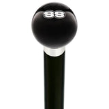 SS Car Emblem Black Round Knob Cane w/ Custom Wood Shaft & Collar Car Themed Canes - Tophatter Daily Deals