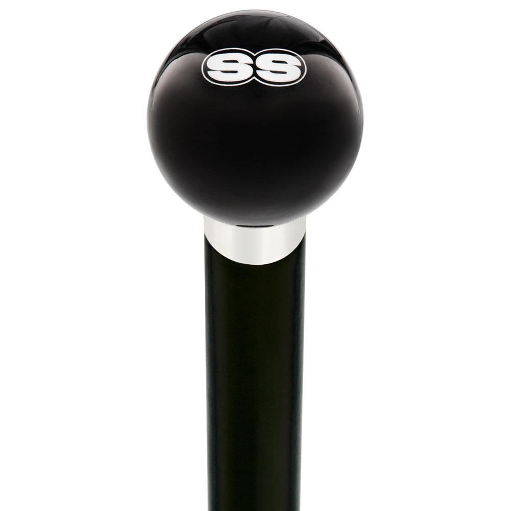 SS Car Emblem Black Round Knob Cane w/ Custom Wood Shaft & Collar Car Themed Canes - Tophatter Daily Deals