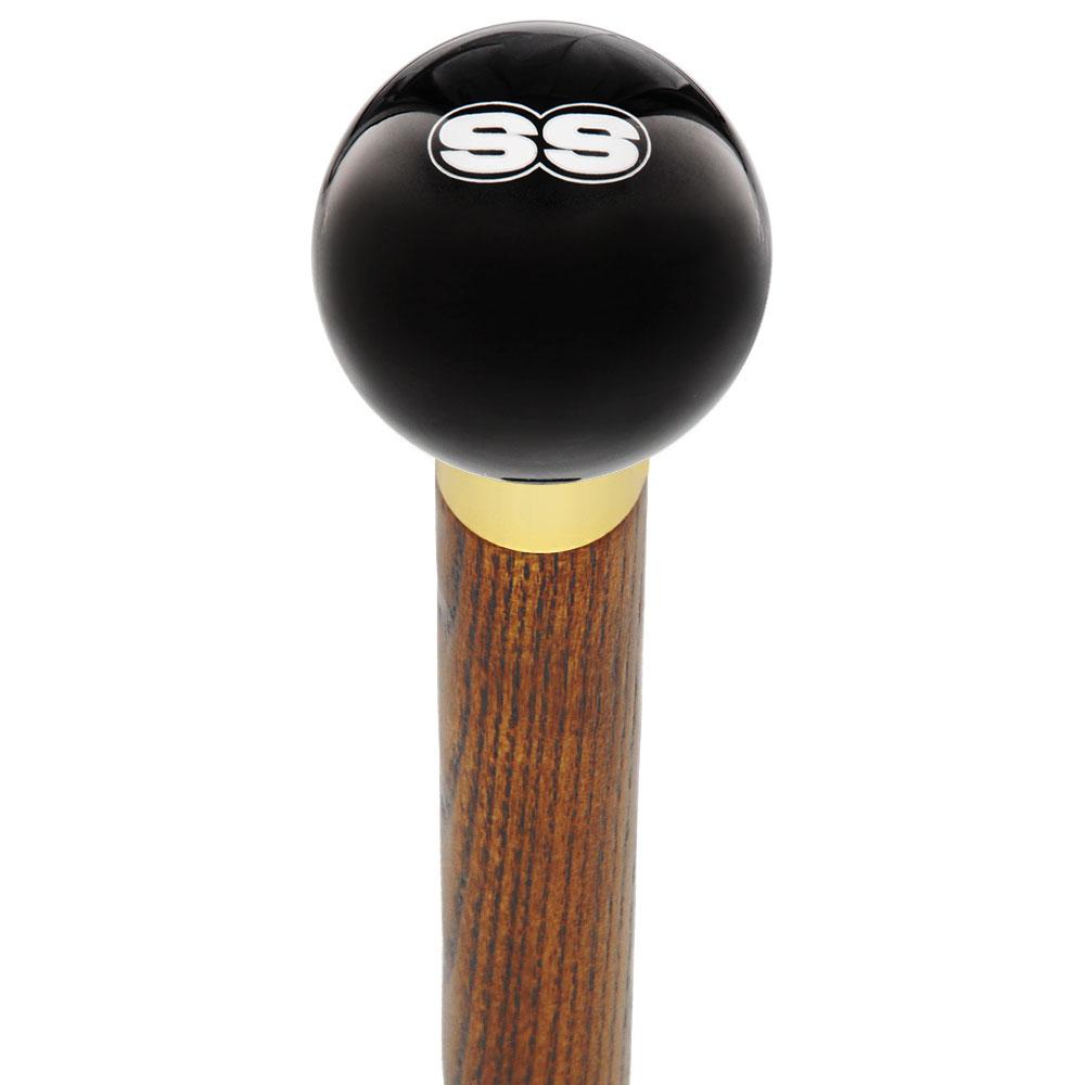 SS Car Emblem Black Round Knob Cane w/ Custom Wood Shaft & Collar Car Themed Canes - Tophatter Daily Deals