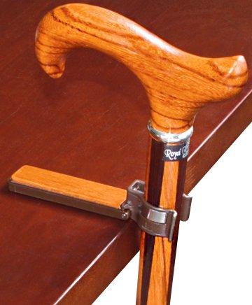 Auto Flip-Up Rosewood Wood Cane Holder: Easy Store-Away Design Clip Table Holder - Tophatter Daily Deals