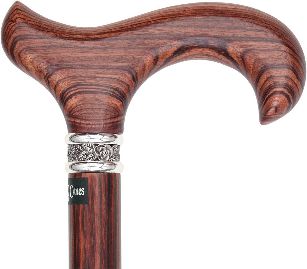 Derby Walking Cane With Kingwood Shaft and Pewter Rose Collar Derby Classic Walking Canes - Tophatter Daily Deals