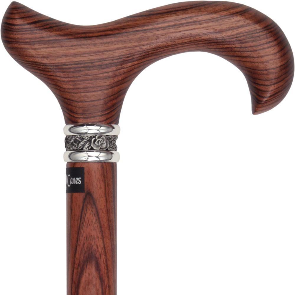 Derby Walking Cane With Kingwood Shaft and Pewter Rose Collar Derby Classic Walking Canes - Tophatter Daily Deals