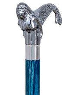 Chrome Plated Mermaid Handle Walking Cane w/ Custom Color Stained Ash Shaft & Collar Fish Walking Canes - Tophatter Daily Deals
