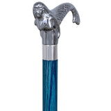 Chrome Plated Mermaid Handle Walking Cane w/ Custom Color Stained Ash Shaft & Collar Fish Walking Canes - Tophatter Daily Deals