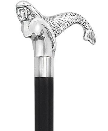 Chrome Plated Mermaid Handle Walking Cane w/ Custom Shaft and Collar Fish Walking Canes - Tophatter Daily Deals