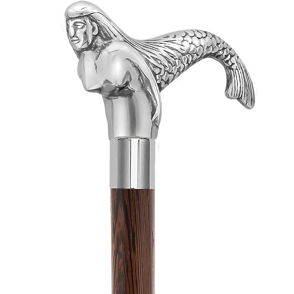 Chrome Plated Mermaid Handle Walking Cane w/ Custom Shaft and Collar Fish Walking Canes - Tophatter Daily Deals