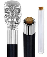 Skull Premium Chrome Brass Flask Cane: Wood Shaft Hidden Flask Flask Canes - Tophatter Daily Deals