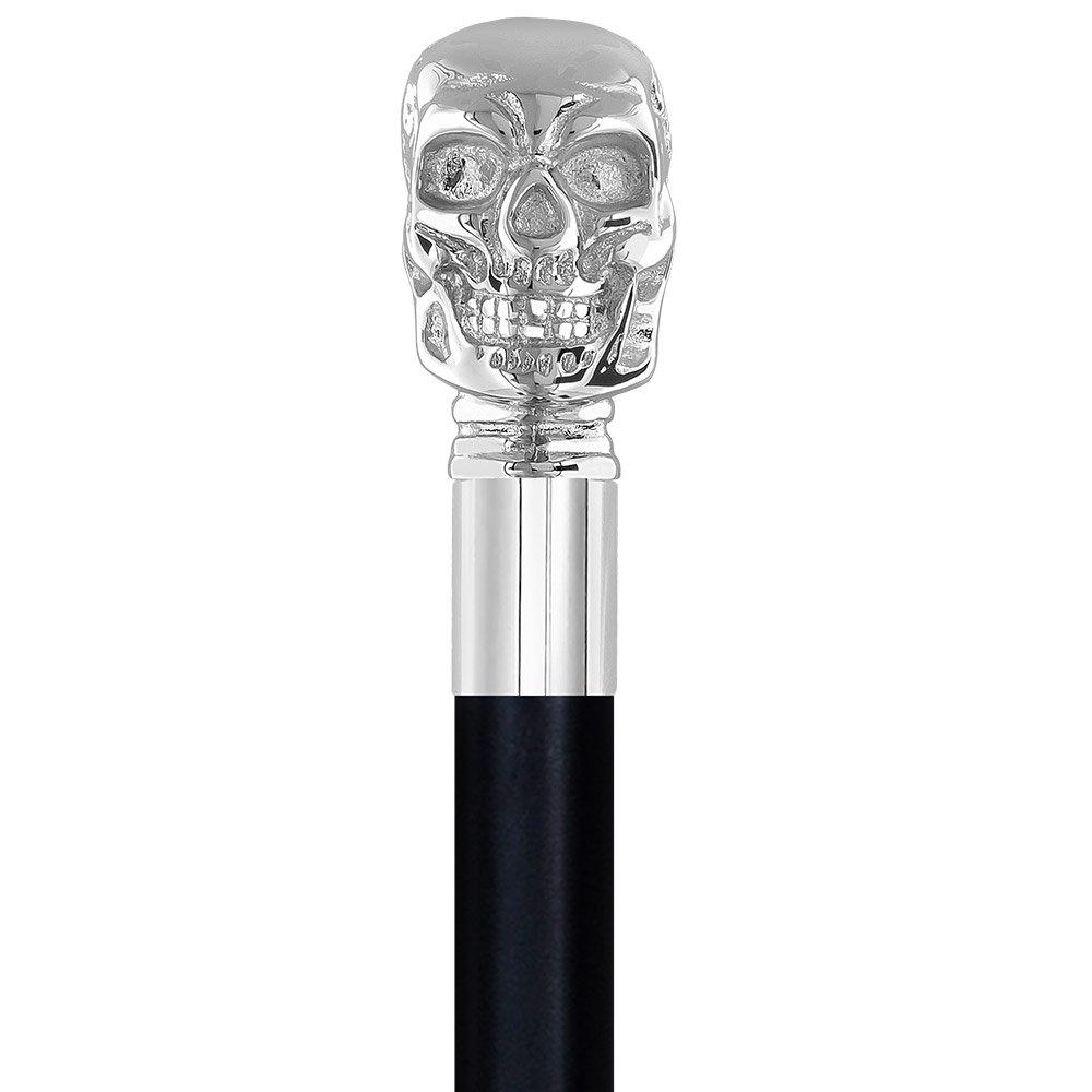 Skull Premium Chrome Brass Flask Cane: Wood Shaft Hidden Flask Flask Canes - Tophatter Daily Deals